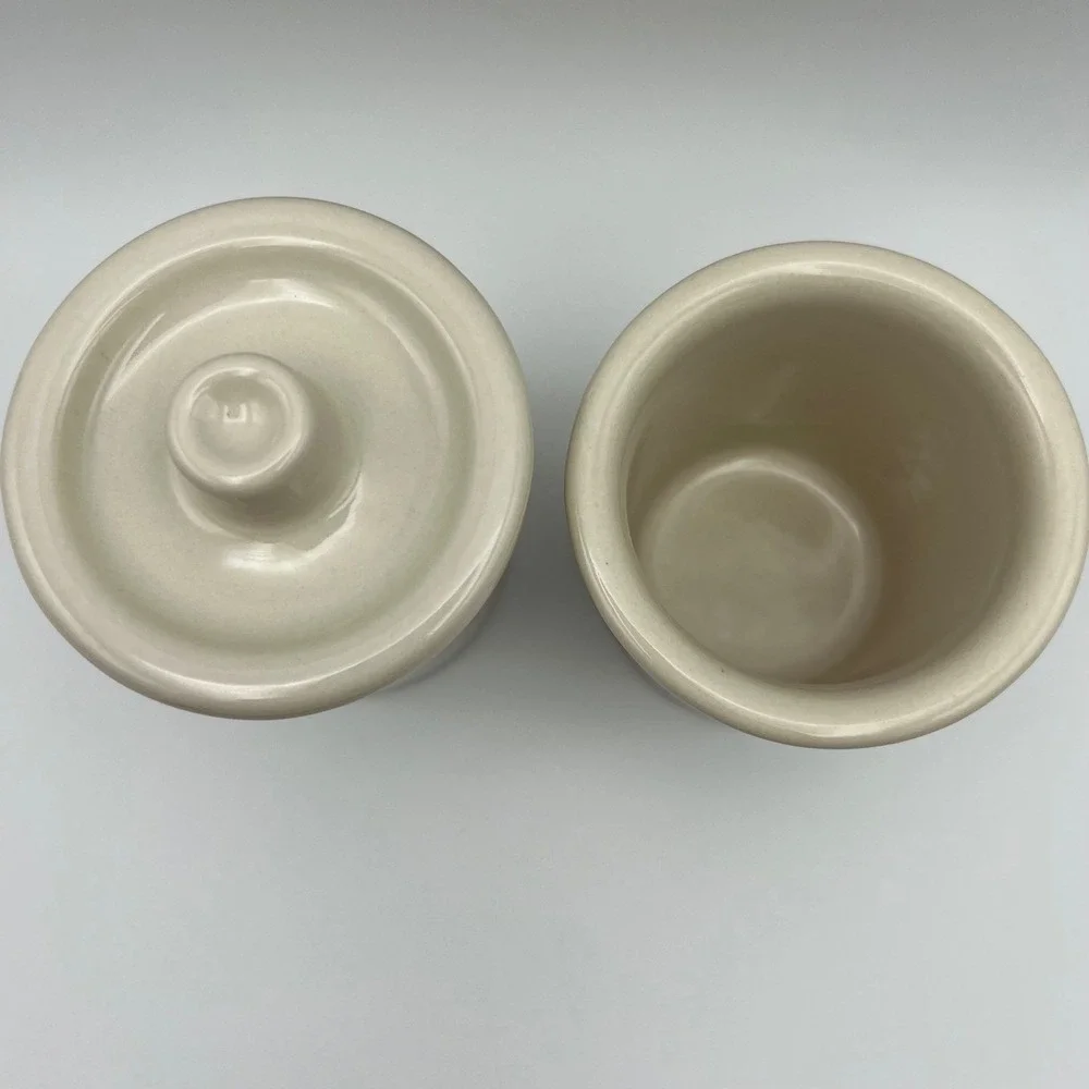 Longaberger Woven Traditions Heritage Green Condiment Crocks Set of 2 with 1 Lid